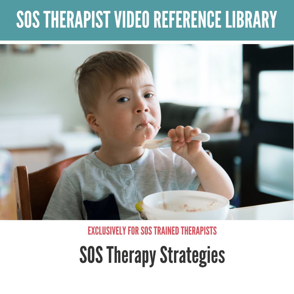 Child eating with a spoon at a table, promoting SOS Therapy Strategies for feeding.